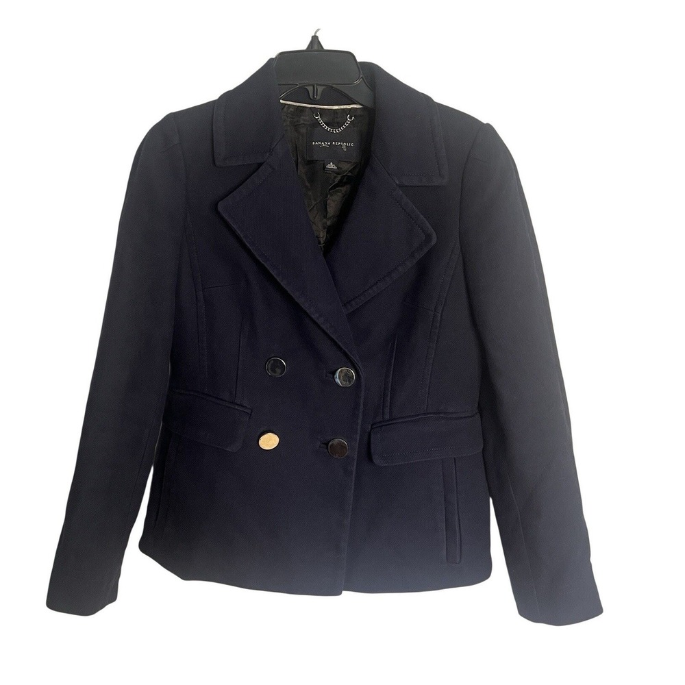 Banana Republic Navy Blue Double Breasted Blazer Womens‎ S Coastal Quiet Luxury